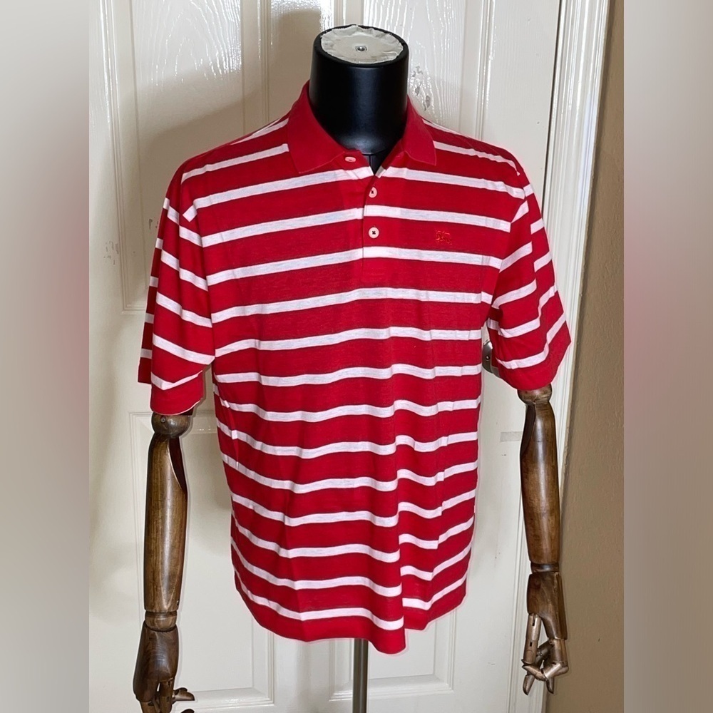 Vintage Burberrys Polo Shirt Golf 90s Striped Pattern Retro Men Size Large USA - Picture 5 of 10